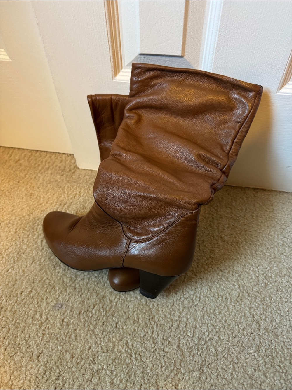 Clarks Women's Cognac Slouch Leather Mid-Calf Heeled Boots